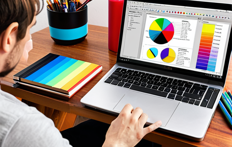 **Prompt:** A graphic designer intently studying a textbook on color theory at a bright desk, surrounded by design tools and colorful swatches, with a laptop displaying Adobe Creative Cloud software, reflecting the dedication to mastering design fundamentals for certification.