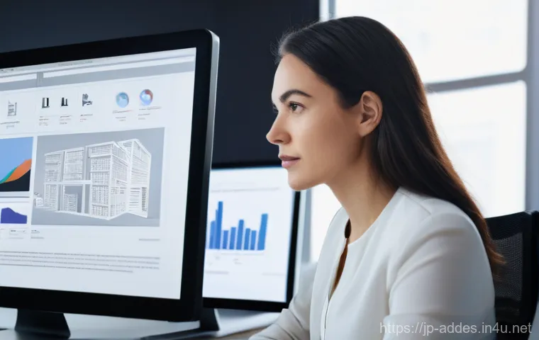 광고디자인과 관련된 국가 자격증 - **Prompt:** A confident and focused female web designer, in her late 20s or early 30s, dressed in st...