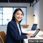 광고디자인과 해외 취업의 가능성 - **Prompt:** A young, smiling female graphic designer, 25 years old, wearing a stylish, casual outfit...