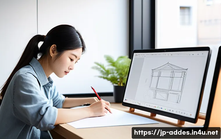 광고디자인 취업 성공 사례 - A modern Japanese advertising design studio interior with a young professional designer sketching id...