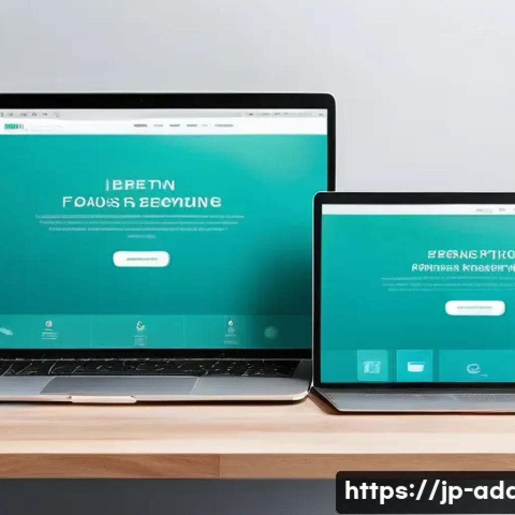 광고디자인과 브랜드 아이덴티티의 관계 - A sleek, modern digital advertising workspace showcasing a multi-device responsive design concept. T...