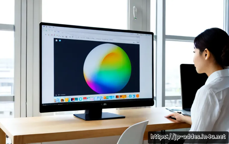 광고디자인과 디지털 마케팅의 융합 - Photorealistic modern Japanese creative agency workspace, a marketing designer reviewing a clean dig...